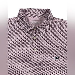 Vineyard Vines On-The-Go Sankaty Polo Sz Medium Pink Fish Print Performance Golf